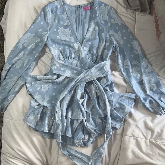 Blue Floral Long Sleeve Romper mi ami size M - Picture 1 of 7